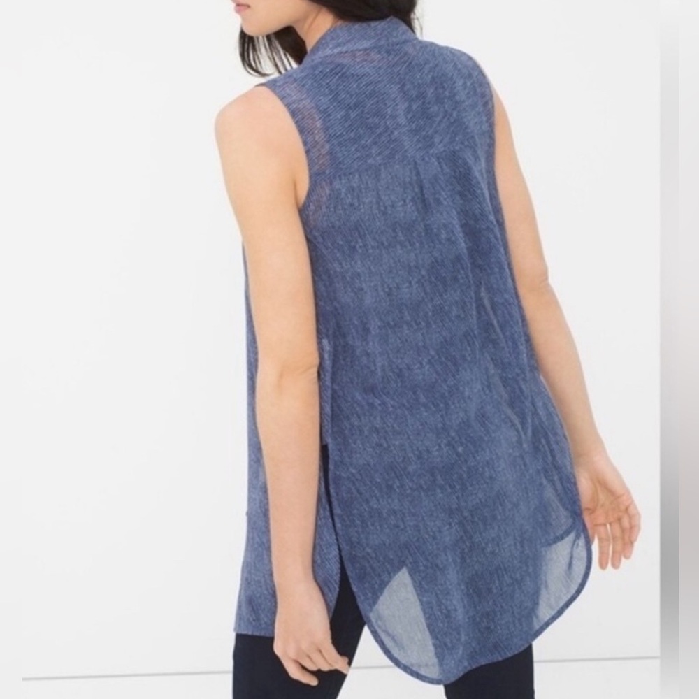 WHBM Sheer Denim-Blue Sleeveless Collar Button Down Top/Tunic Size XSP - Picture 4 of 6